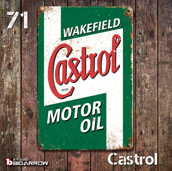 71 ブリキ看板 20×30㎝ CASTROL MOTOR OIL カストロール ガレージ メタルプレート アメリカンインテリア USフェンス 世田谷ベース