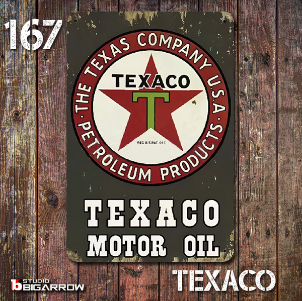 167 ブリキ看板 20×30㎝ TEXACO テキサコ ガレージ メタルサイン アメリカンインテリア USフェンス 世田谷ベース