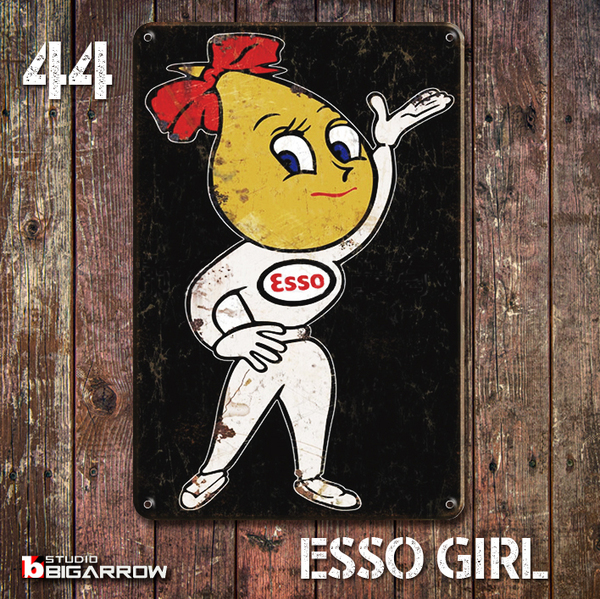 44 ブリキ看板 20×30㎝ ESSO GIRL エッソガール ガレージ メタルプレート アメリカンインテリア USフェンス 世田谷ベース