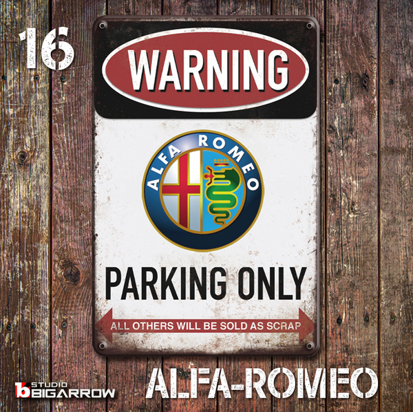 16 ブリキ看板 20×30㎝ ALFAROMEO アルファロメオ ガレージ メタルプレート アメリカンインテリア USフェンス 世田谷ベース