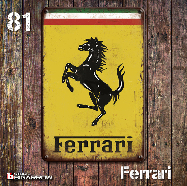 81 ブリキ看板 20×30㎝ FERRARI フェラーリ ガレージ メタルプレート アメリカンインテリア USフェンス 世田谷ベース