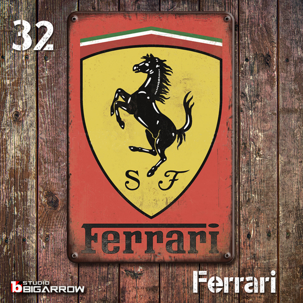 32 ブリキ看板 20×30㎝ FERRARI フェラーリ ガレージ メタルプレート アメリカンインテリア USフェンス 世田谷ベース