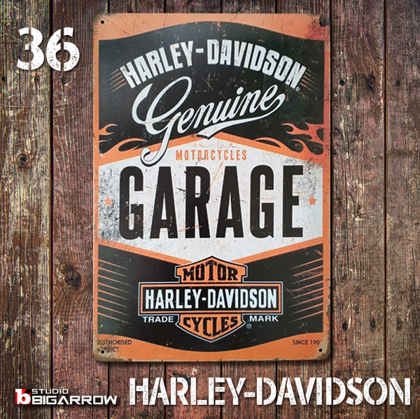 36 ブリキ看板 20×30㎝ HARLEY-DAVIDSON ハーレーダビッドソン ガレージ メタルプレート アメリカンインテリア USフェンス 世田谷ベース