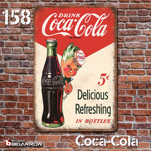 158 ブリキ看板 20×30㎝ Coca-Cola コカ・コーラ ガレージ メタルプレート アメリカンインテリア USフェンス 世田谷ベース