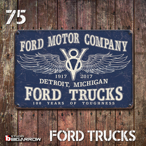 75 ブリキ看板 20×30㎝ FORD TRUCKS フォードトラック ガレージ メタルプレート アメリカンインテリア USフェンス 世田谷ベース