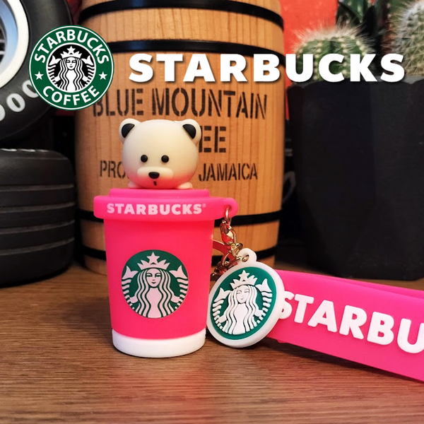 STARBUCKS スターバックス ストラップ付キーホルダー キーチェーン ピンク ベアリスタ アメリカン雑貨