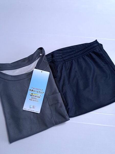 新品 未使用 メンズ 男性 M ドライ半袖シャツ パジャマ ハーフパンツ ルームウェア 紳士 即決 送料無料 NQら 吸水速乾