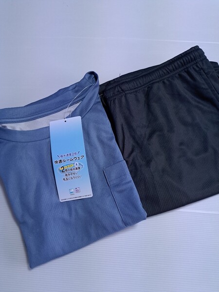 新品 未使用 メンズ 男性 L ドライ半袖シャツ パジャマ ハーフパンツ ルームウェア 紳士 即決 送料無料 MKら 吸水速乾