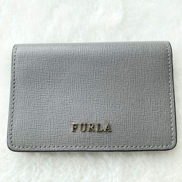 ほぼ未使用 FURLA フルラ バビロン カードケース S BABYLON S 定価14,300円 名刺入れ レディース レザー グレー OL 社会人 新卒 会社員