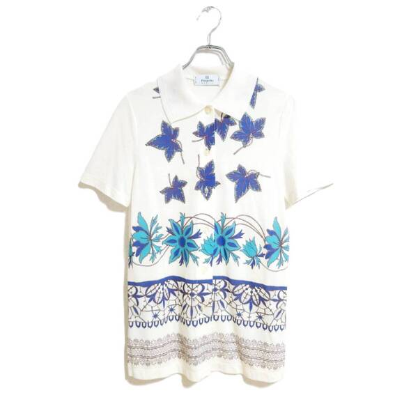 Progetto maglia 半袖 ポロシャツ 花柄 レーヨン混 S 夏 薄手 イタリア製 上品