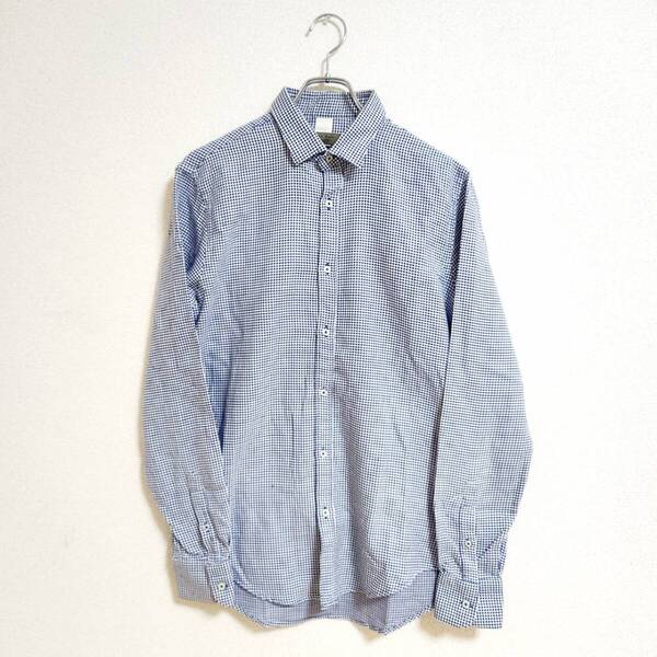 ZARA MAN 長袖シャツ スリムフィット ドット柄 綿 ブルー L 美品