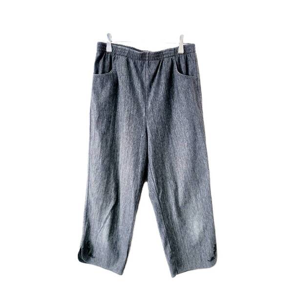 カジュアルパンツ グレー ゴムウエスト ストレッチ 七分丈 M シンプル