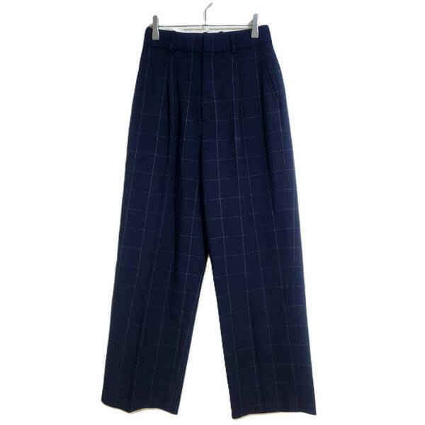ユニクロ ワイドパンツ チェック柄 ストレッチ入り ネイビー S シンプル 上品