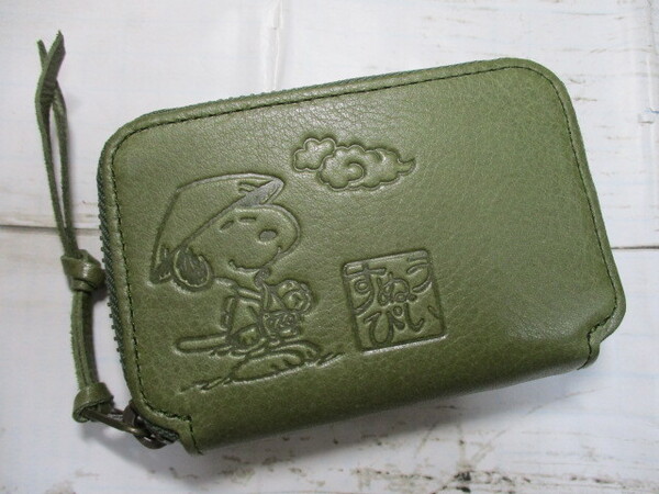新品 スヌーピー 財布 レディース 極小財布 ミニ財布 ラウンド SNOOPY Peanuts 本革 牛革 SNOOPY JAPAN 三度笠デザイン グリーン