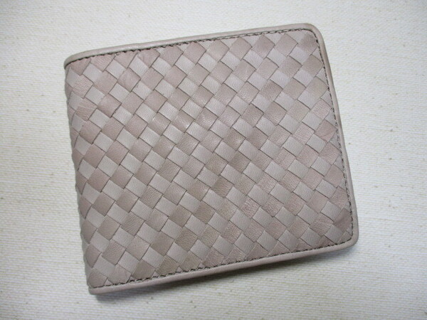 訳アリ 新品 財布 メンズ 二つ折り Neutral Gray ブランド 本革 牛革 ソフトな牛革 編み込みメッシュ グレー SALE セール 格安d