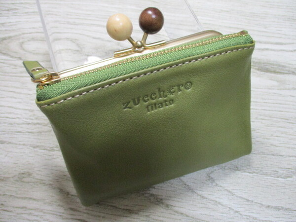 格安 新品 財布 折財布 がま口 ズッケロフィラート zucchero filato レディース ブランド 本革 牛革 上質なカウレザー 在庫限り グリーン