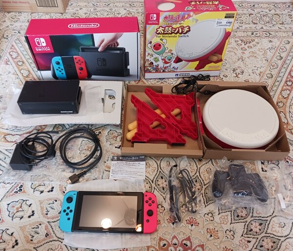 付属品完備 Nintendo Switch Joy-Con (L)ネオンブルー/(R)ネオンレッド HAC-S-KABAA 太鼓の達人 太鼓とバチ 専用コントローラー付