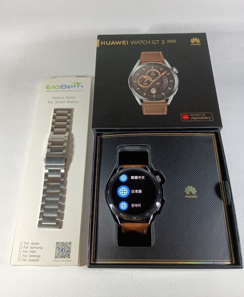 【美品】HUAWEI ファーウェイ WATCH GT 3 46mm JPT-B19 スマートウォッチ レザー クラシックモデル メタルバンド付属