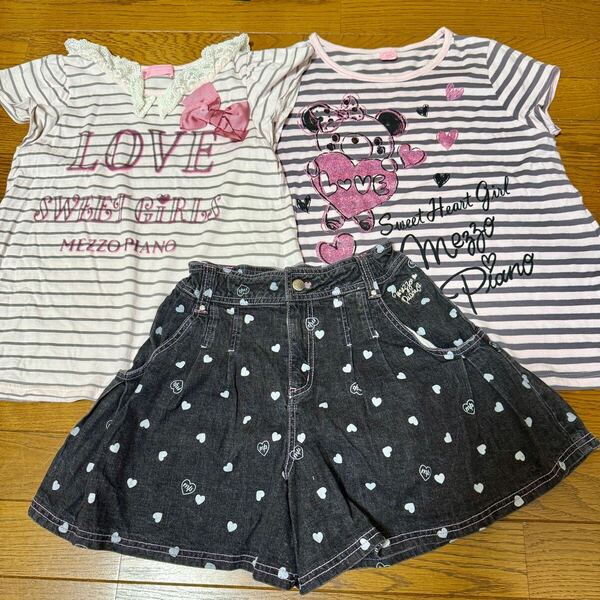 mezzo piano メゾピアノ Tシャツ2枚+ショートパンツ 150サイズ 女の子