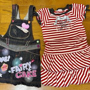 【送料無料】mezzo piano 女の子服 130cm 2点セット サロペット&ボーダーワンピース