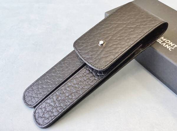 【未使用】 モンブラン レザーペンケース 本革 2本用 黒色 ブラック MONTBLANC 万年筆 ボールペン 入れ ペンシース 筆記具 ペン入れ