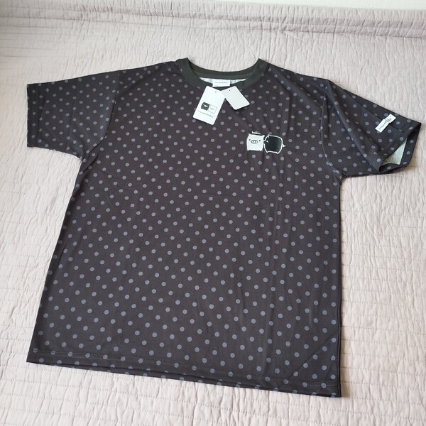 1点のみ 未使用 モノクロブー 半袖 Tシャツ L ゆったり幅56 丈69 洗濯機洗い 黒 ドット 可愛い ブタさん 夏 キャラクター / 匿名 送料無料