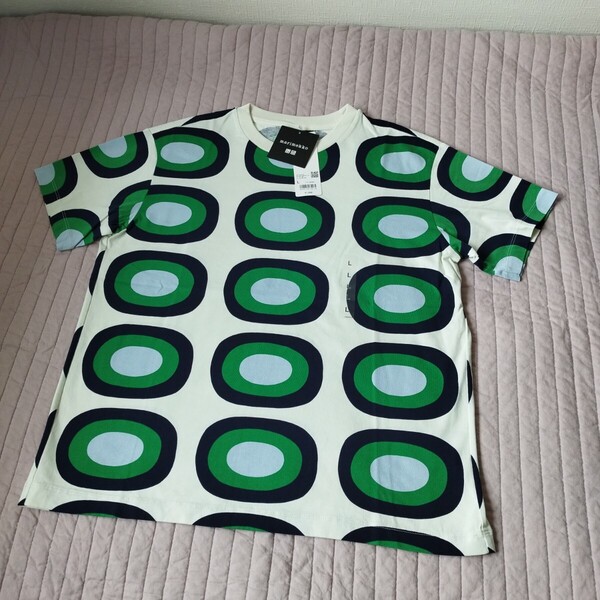 1点のみ 未使用 ユニクロ 綿100 マリメッコ marimekko グラフィック Tシャツ 大きい L レディース 半袖 54 グリーン 匿名 送料無料