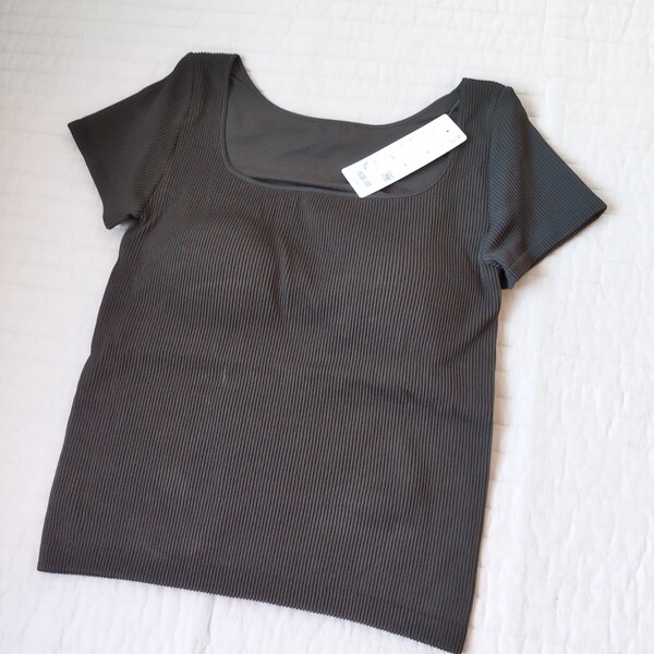 未使用 ユニクロ リブスクエアネックブラT 半袖 大きい xl ブラトップ Dark Brown リブ ブラT Tシャツ スクエアネック 匿名 送料無料