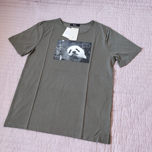 未使用 タグ付 スマイルランド Smile Land 半袖 Tシャツ L 洗濯機洗い 可愛い パンダ カーキ 吸汗速乾 ●サイズ違い出品中 匿名 送料無料