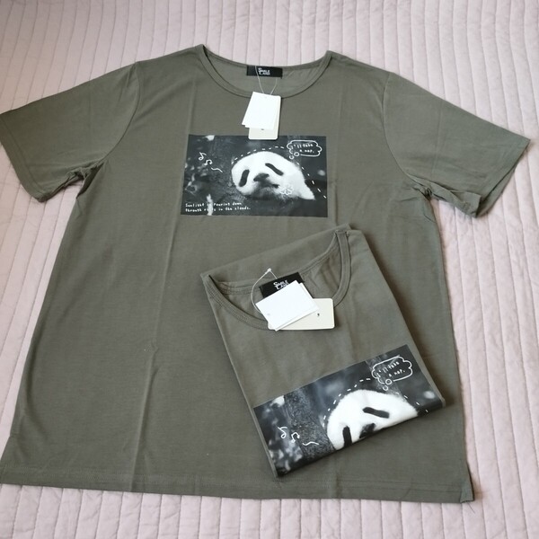 まとめ 2枚 セット 未使用 スマイルランド 半袖 Tシャツ 大きい 3L 洗濯機洗 可愛い パンダ カーキ 吸汗速乾 ●サイズ違い有 匿名 送料無料