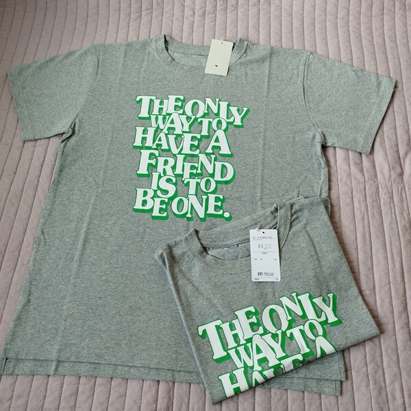 まとめ 2点 セット 未使用 レトロ ロゴ 半袖 Tシャツ 子供 150 ゆったり 幅50 丈66 綿100 グレー 大人もok 夏 色柄違い有り 匿名 送料無料