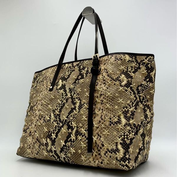 【美品】ジミーチュウ JIMMY CHOO パイソン柄 トートバッグ スタースタッズ レディース