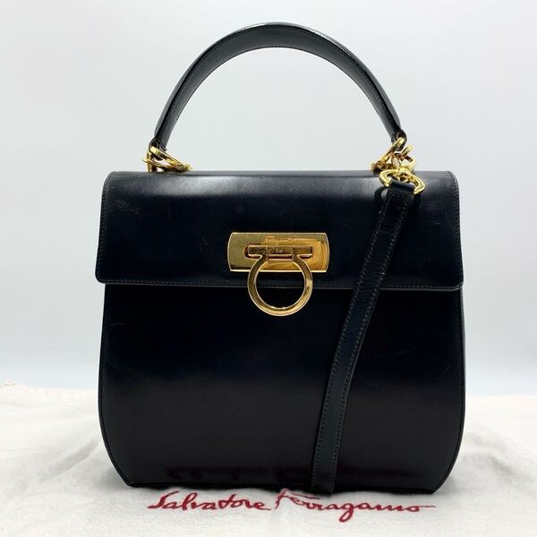 ferragamo サルヴァトーレフェラガモ 2way ショルダーバッグ トップハンドル ブラック 黒
