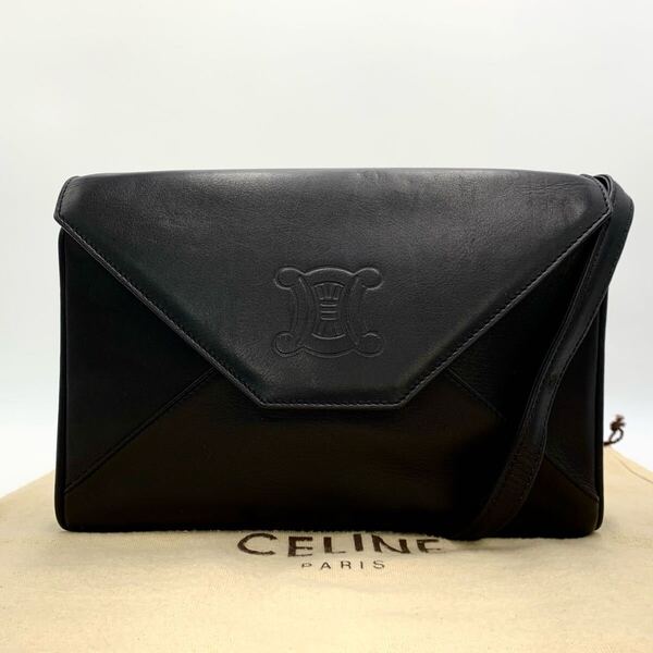 【希少】CELINE セリーヌ ショルダーバッグ トリオンフ ロゴ 斜め掛けポシェット 黒