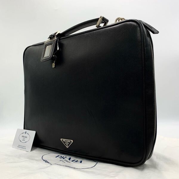 【鍵付き南京錠】プラダ PRADA ビジネスバッグ 三角ロゴ サフィアーノレザー メンズ ブラック 黒