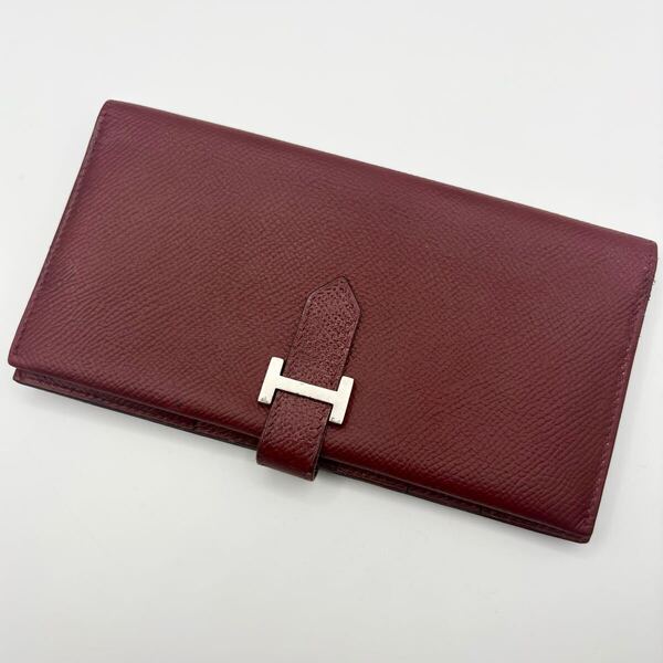 ①HERMES エルメス べアンクラシック □D刻印 長財布 折財布 ボルドー
