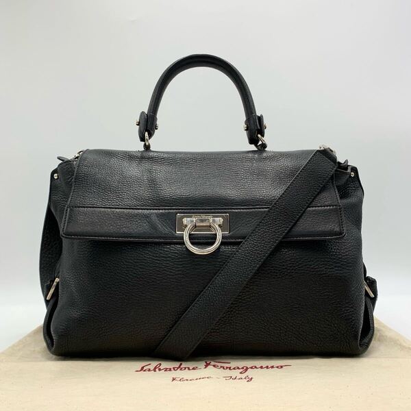 ①【美品】ferragamo サルヴァトーレ・フェラガモ ソフィア 2way 斜め掛け ショルダー ハンドバッグ レザー ブラック