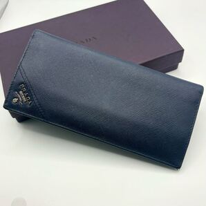 ①PRADA プラダ サフィアーノメタル 長財布 折財布ネイビー メンズ