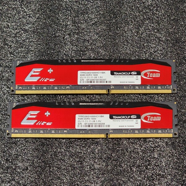 TEAMGROUP ELITE DDR3-1600MHz 16GB (8GB×2枚キット) TPRD38G1600HC11BK 動作確認済み デスクトップ用 PCメモリ