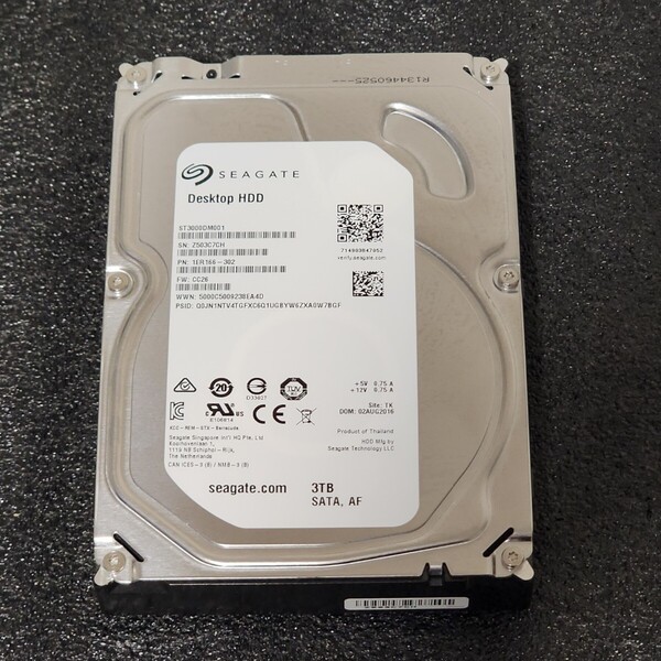 【送料無料】SEAGATE DESKTOP ST3000DM001-1ER166 3TB 3.5インチ内蔵HDD 2016年製 フォーマット済み 正常品 PCパーツ 動作確認済