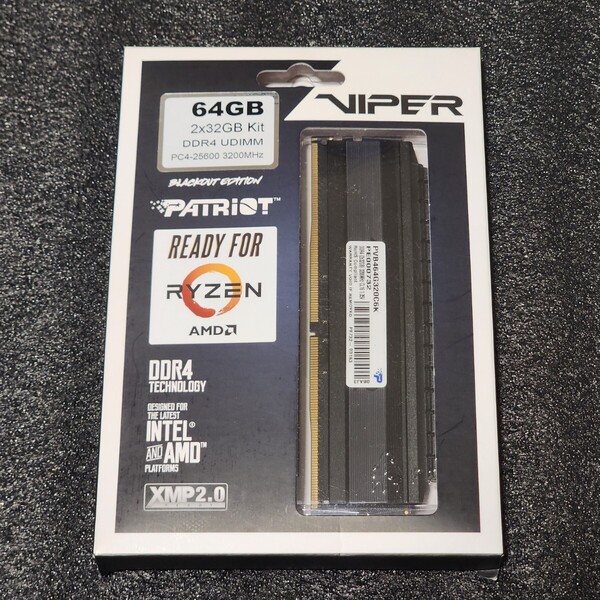 PATRIOT VIPER DDR4-3200MHz 64GB (32GB×2枚キット) PVB464G320C6K 動作確認済み デスクトップ用 PCメモリ