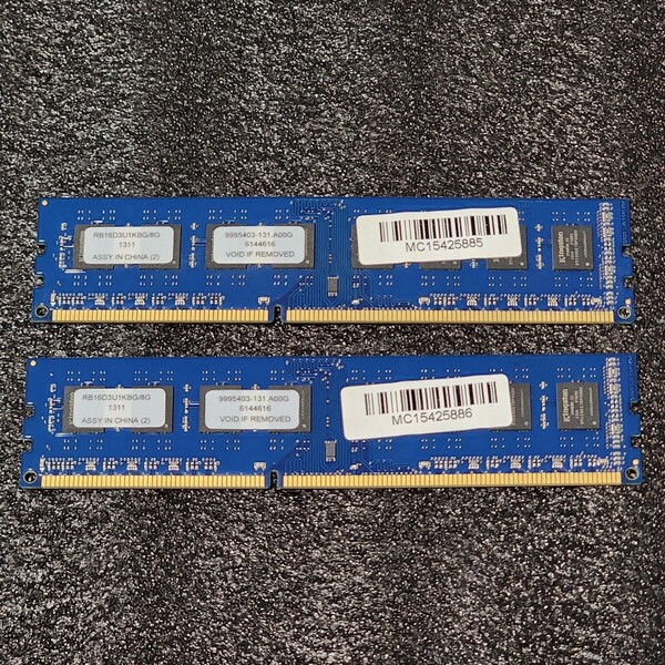 Kingston DDR3-1600MHz 16GB (8GB×2枚キット) RB16D3U1KBG/8G 動作確認済み デスクトップ用 PCメモリ
