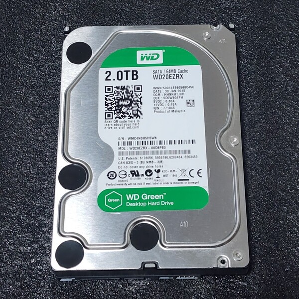 【送料無料】WesternDigtal WD Green WD20EZRX-00D8PB0 2TB 3.5インチ内蔵HDD 2015年製 フォーマット済み 正常品 PCパーツ 動作確認済