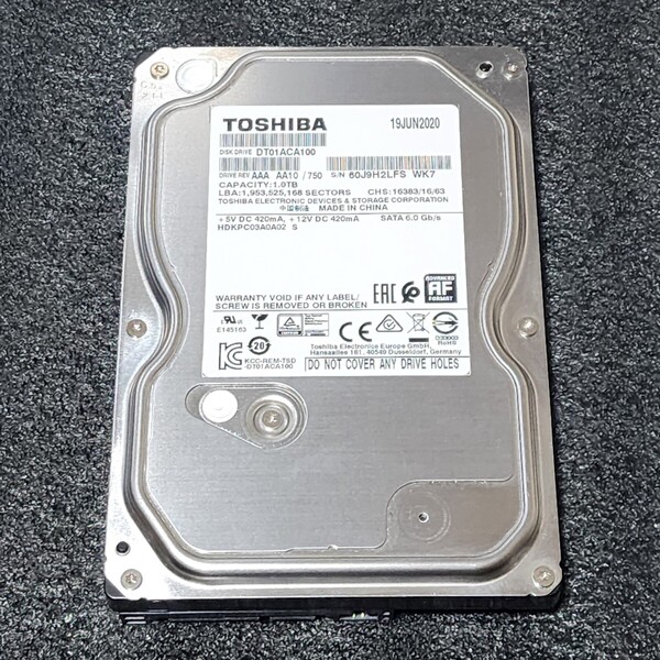 【送料無料】TOSHIBA DT01ACA100 1000GB/1TB 3.5インチ内蔵HDD 2020年製 フォーマット済み 正常品 PCパーツ 動作確認済