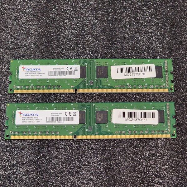 ADATA DDR3L-1600MHz 16GB (8GB×2枚キット) AM2L16BC8R2-B0XS 動作確認済み デスクトップ用 PCメモリ