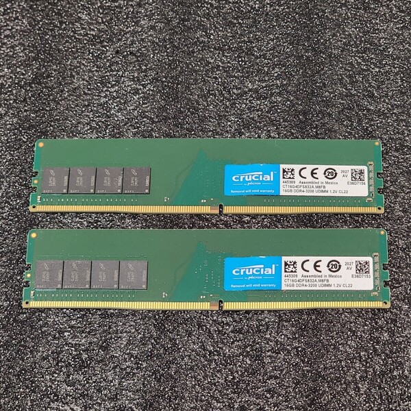 CRUCIAL DDR4-3200MHz 32GB (16GB×2枚キット) CT16G4DFS832A.M8FB 動作確認済み デスクトップ用 PCメモリ