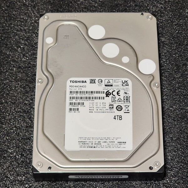 【送料無料】TOSHIBA MD04ACA400 4000GB/4TB 3.5インチ内蔵HDD 2021年製 フォーマット済み 正常品 PCパーツ 動作確認済