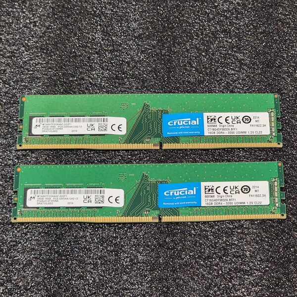 Micron CRUCIAL DDR4-3200MHz 32GB (16GB×2枚キット) MTA8ATF2G64AZ-3G2F1 動作確認済み デスクトップ用 PCメモリ