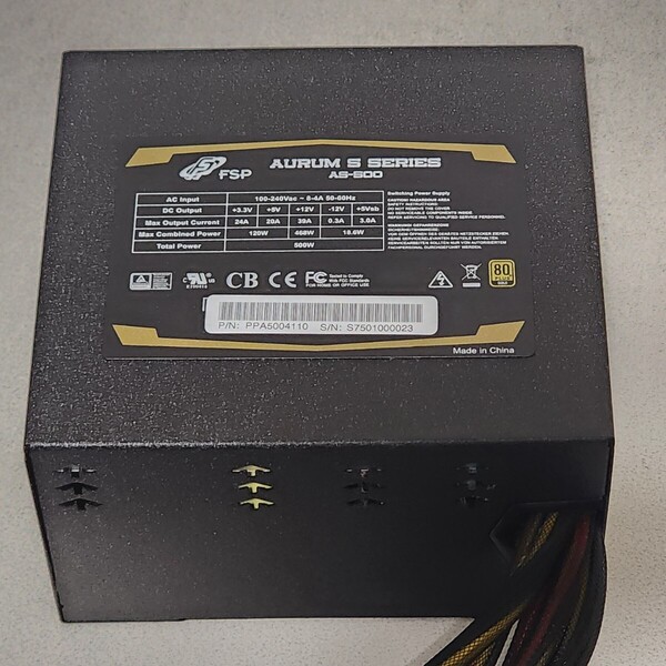 FSP GROUP AURUM S SERIES AS-500 500W 80PLUS GOLD認証 ATX電源ユニット 動作確認済 PCパーツ