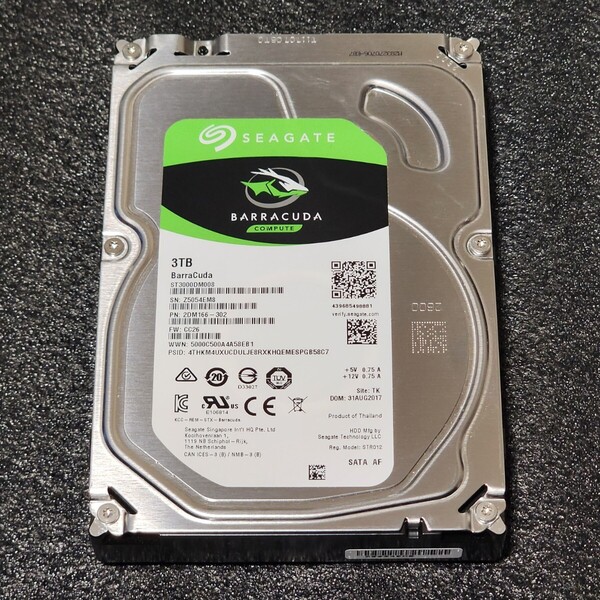 【送料無料】SEAGATE BARRACUDA ST3000DM008-2DM166 3TB 3.5インチ内蔵HDD 2017年製 フォーマット済み 正常品 PCパーツ 動作確認済